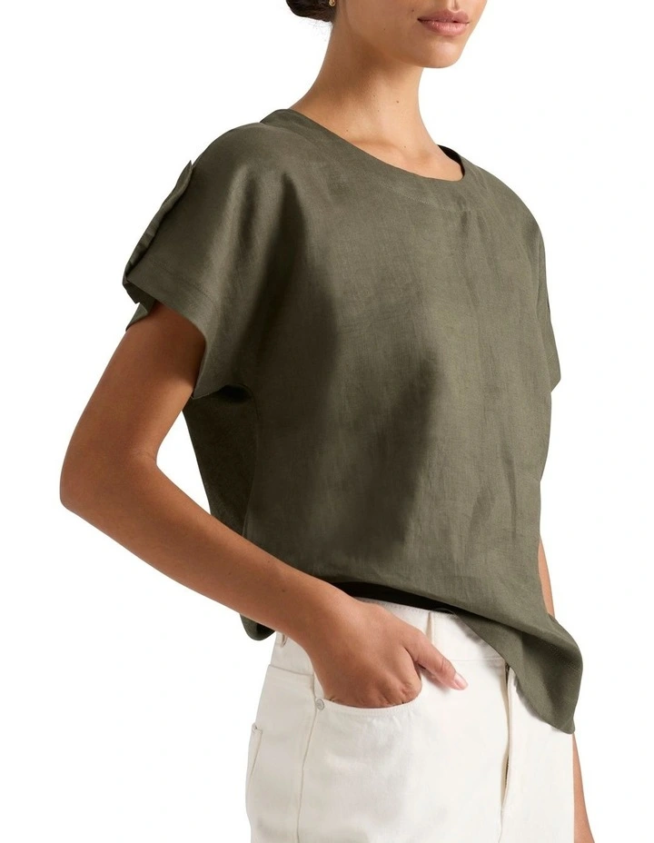 Melinda Linen Mix Tee in Hemlock