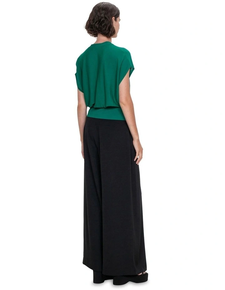 Draped Button Through Knit Top in Sea Green
