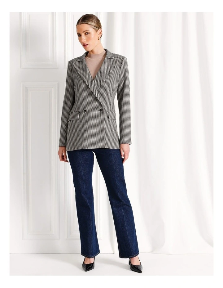 Double Breasted Check Blazer in Camel
