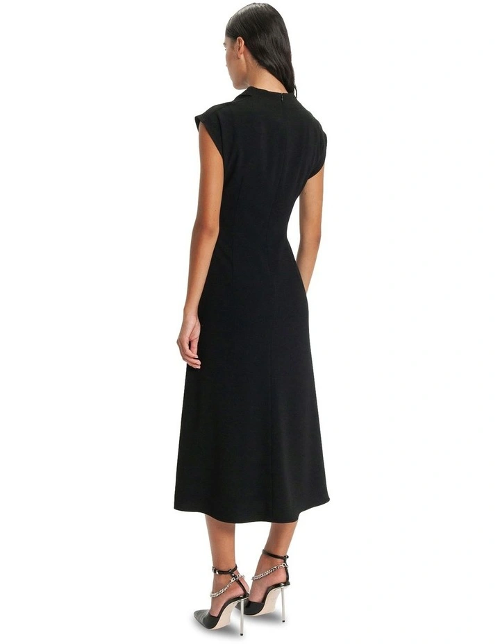 Draped Neck Midi Dress in Black