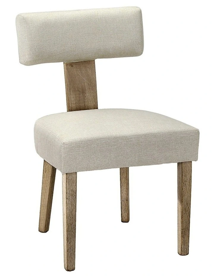 Dining Chairs Linen Fabric Wooden Set of 2 in Beige