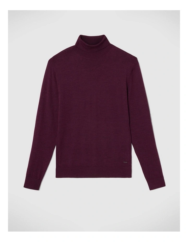 Merino Wool Roll Neck Sweater in Plum