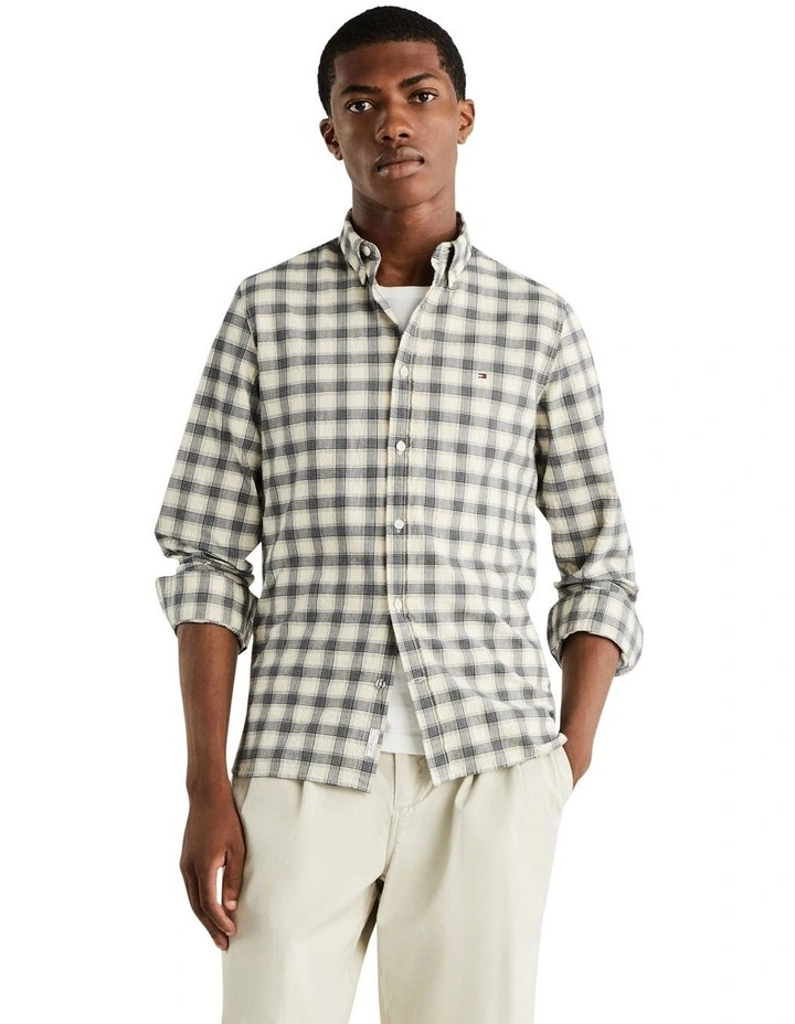 Flex Textured Grid Check Shirt in Blue