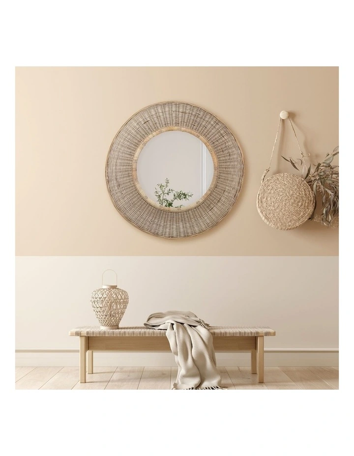 Moonah Round Rattan Wall Mirror 90cm in Natural