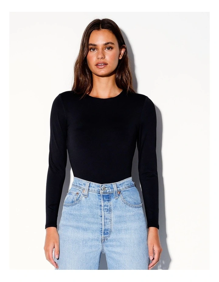 Recycled Blend Long Sleeve Bodysuit in Black