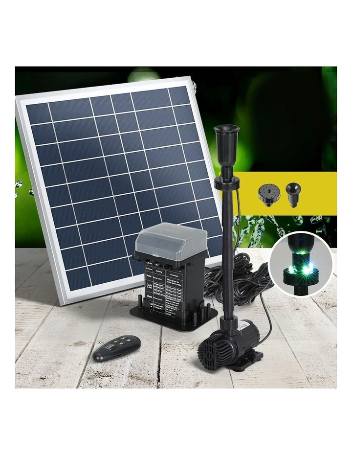 Solar Pond Pump with Battery Kit LED Lights 9.8FT
