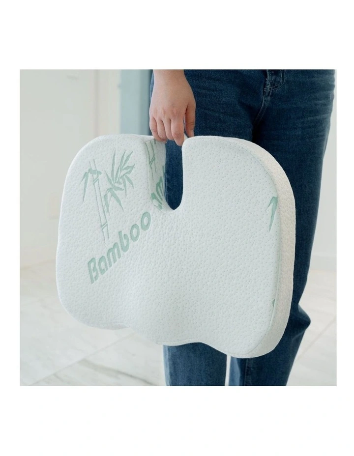 Bamboo Memory Foam Pressure Relief Seat Cushion in White