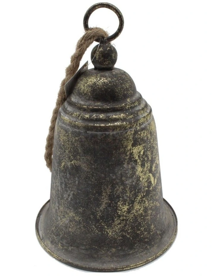 Large Hanging Bell with Rope in Rust