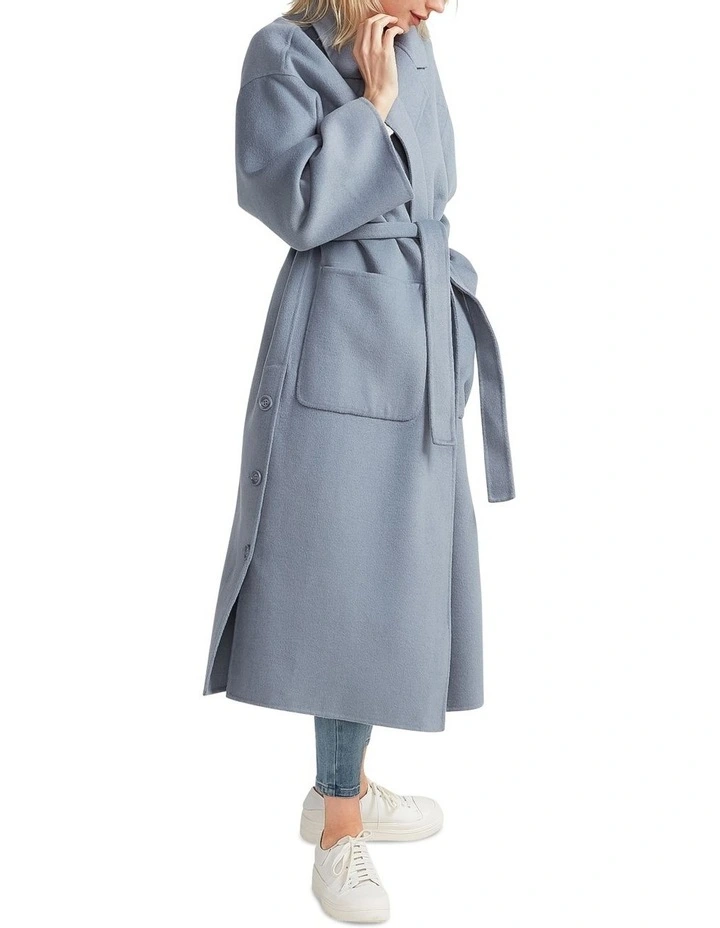 Wide Awake Split Hem Overcoat in Blue