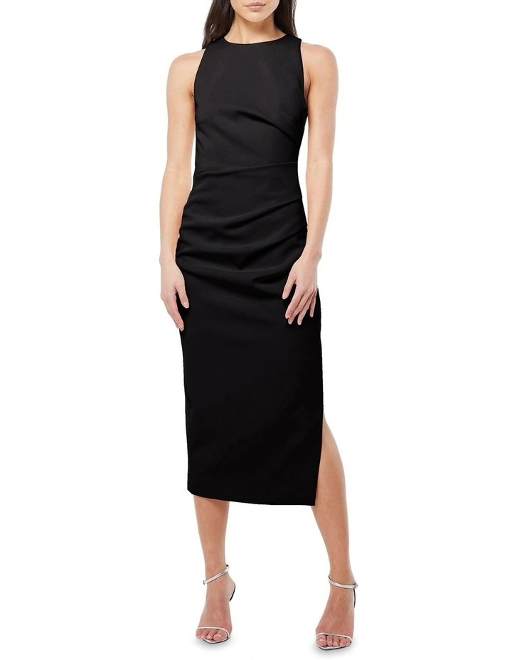 Splendour Tuck Midi Dress in Black