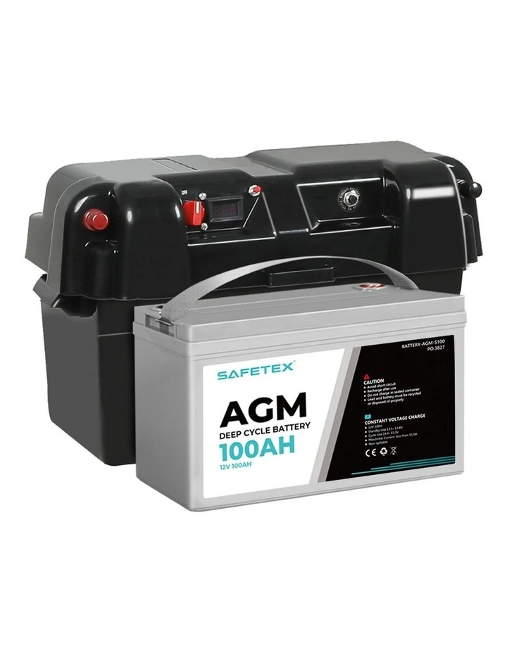 12V 100Ah AGM 4WD Deep Cycle Battery with Strap Battery Box