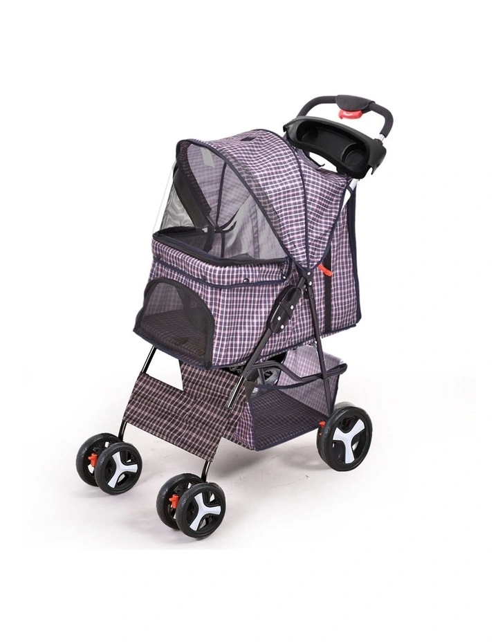Foldable 4 Wheels Large Pet Stroller in Plaid