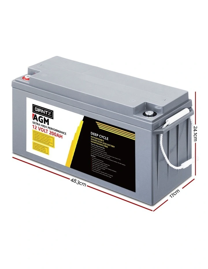 AGM Deep Cycle Battery 12V 200Ah Box Portable Solar Caravan Camping