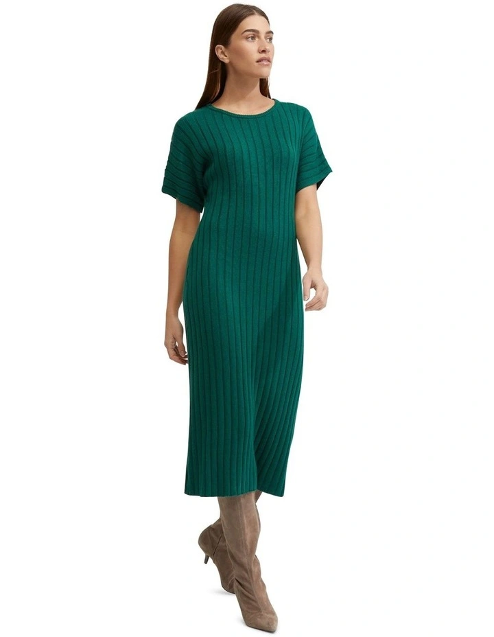 Maya Rib Short Sleeve Dress in Green