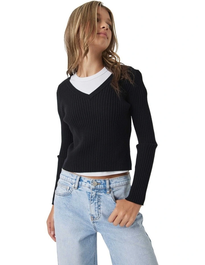 Greta V Neck Top in Black