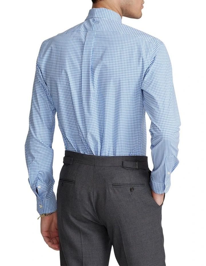 Classic Fit Checked Stretch Poplin Shirt in Blue