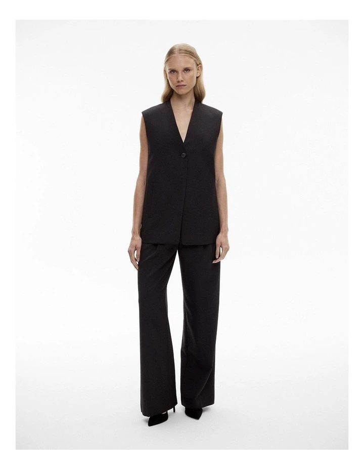 Wool Blend Single-breasted Vest in Black