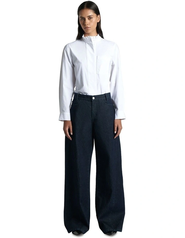 Ruffle Collar Shirt in Off White