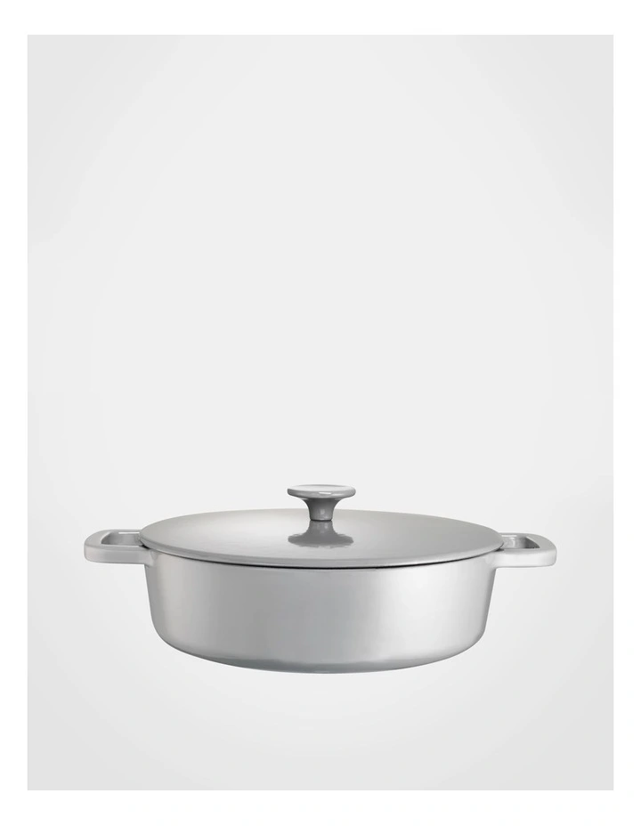 Cast Iron Low Casserole with Lid 28cm 4.0lt Gloss Steel Grey