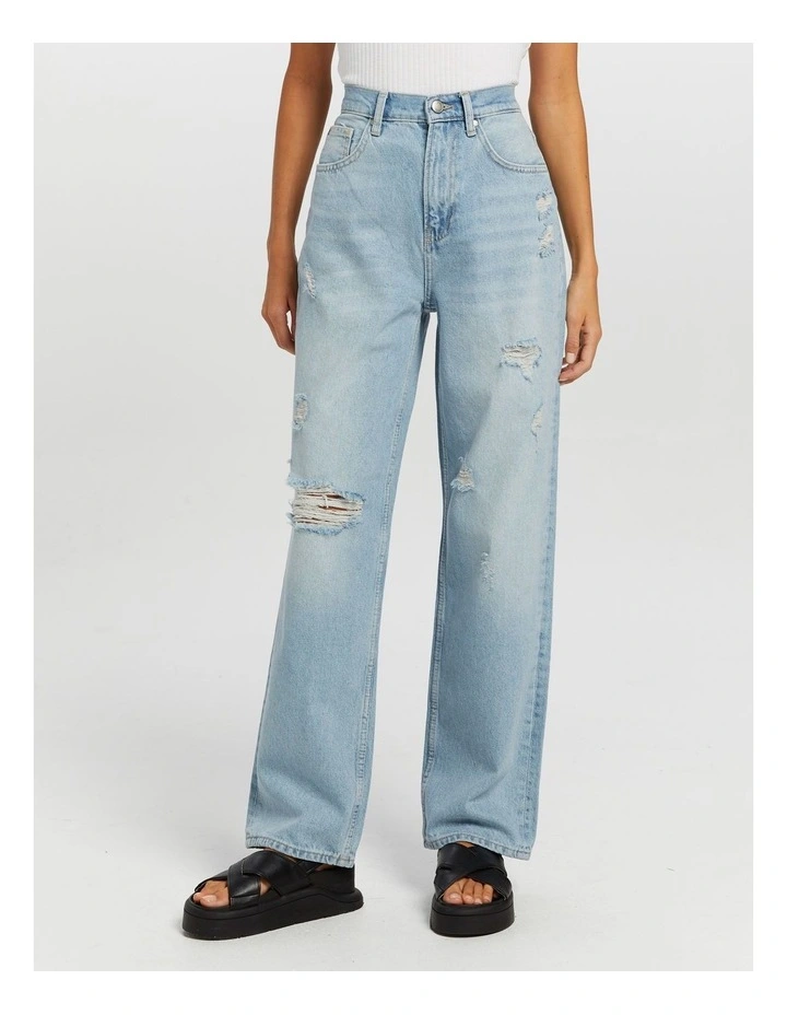 Dean High Waisted Straight Denim Jeans in Blue