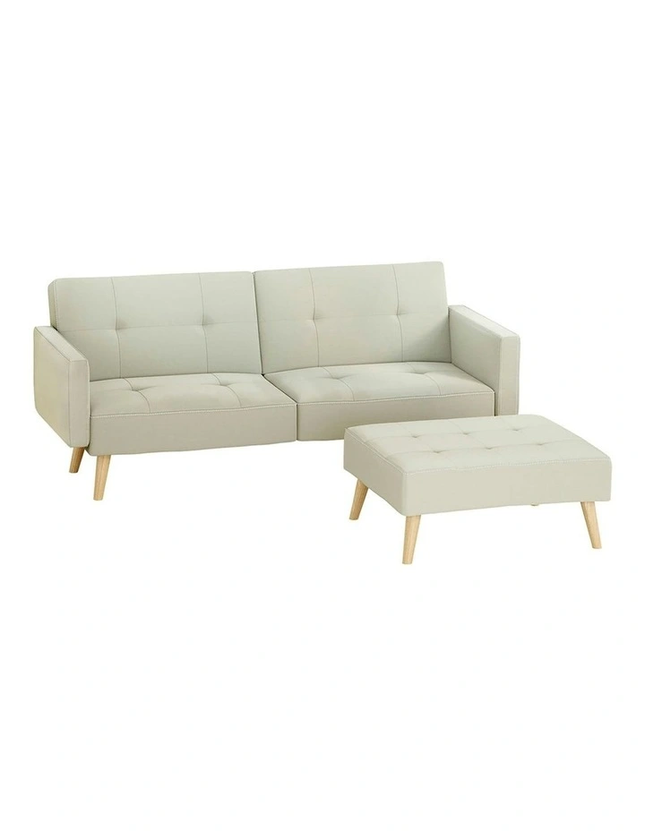 Faux Linen Sofa Bed Ottoman 200cm in Beige