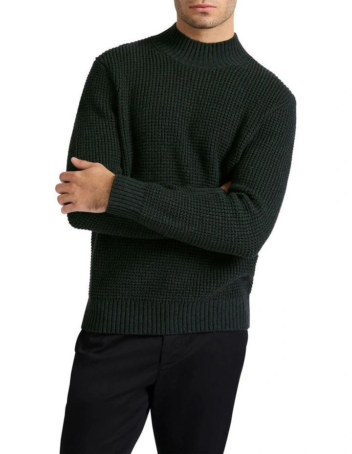 Wally Waffle Wool Blend Knit Top in Deep Forest