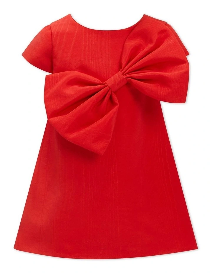 Stefania Bow Mini Dress in Fire Red