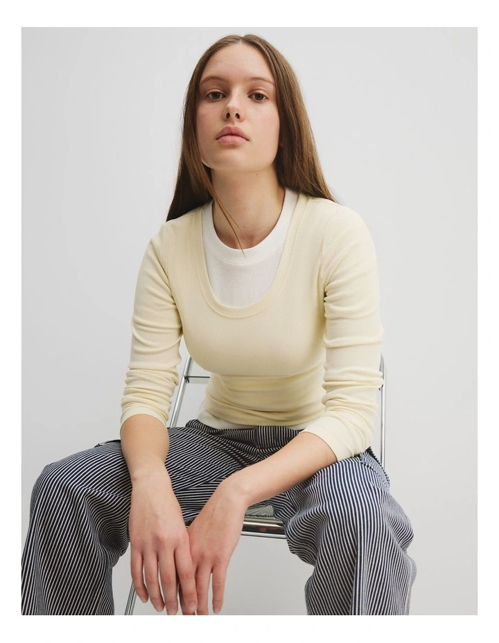 Teen Rib Crop Long Sleeve T-shirt in Butter