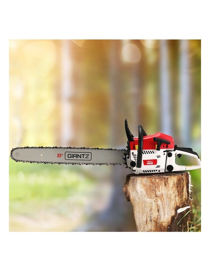 62cc Petrol Commercial Chainsaw 22" Bar E-Start in Red