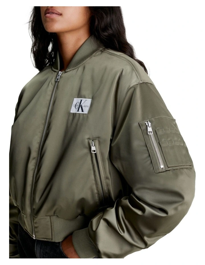 Satin Bomber Jacket in Dusty Olive