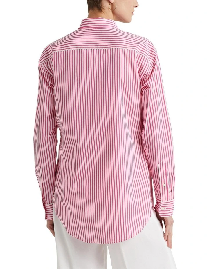 Striped Cotton Broadcloth Shirt in Pink