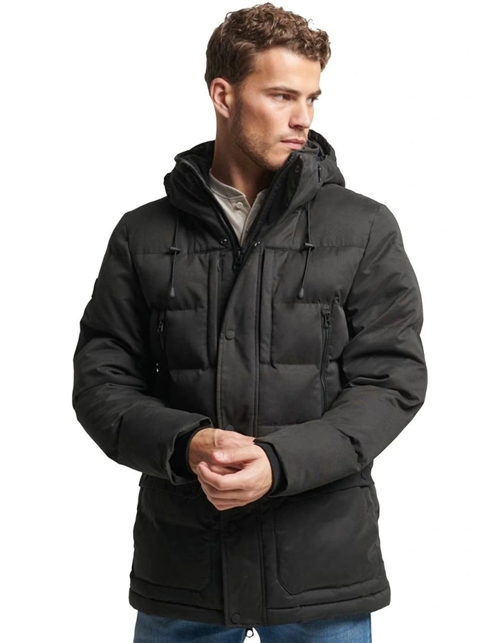 Microfibre Hooded Parka in Noir