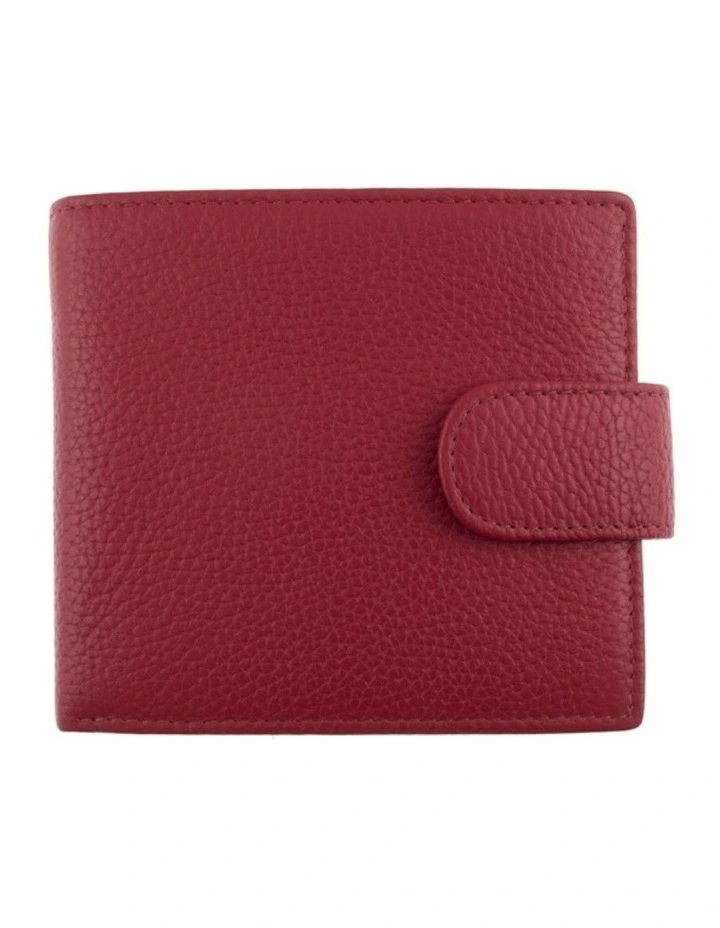 Bifold Press Stud Leather Wallet in Berry