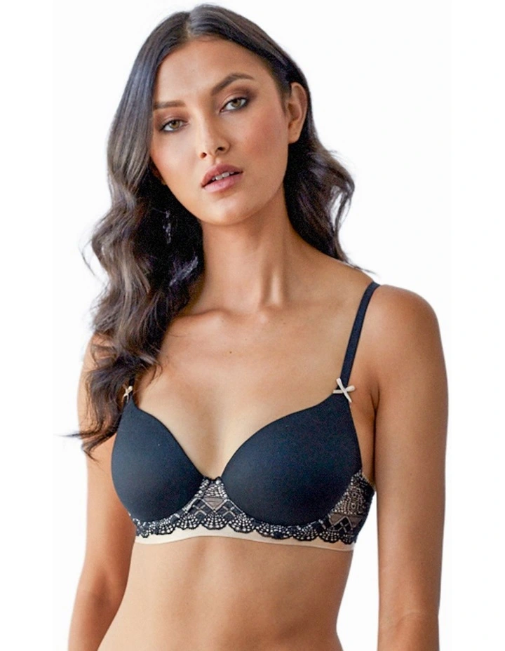 Geometric Lace Full Coverage Contour Bra in Black/Toasted Almond