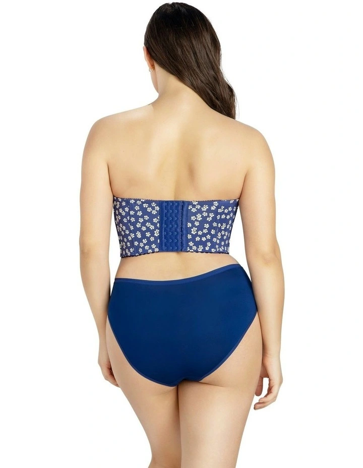 Dolly Strapless Longline Denim Bustier Bra in Blue Daisy
