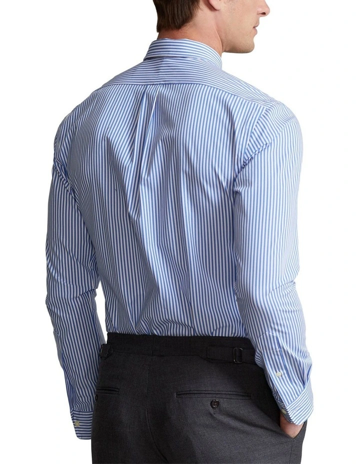 Classic Fit Striped Stretch Poplin Shirt in Blue