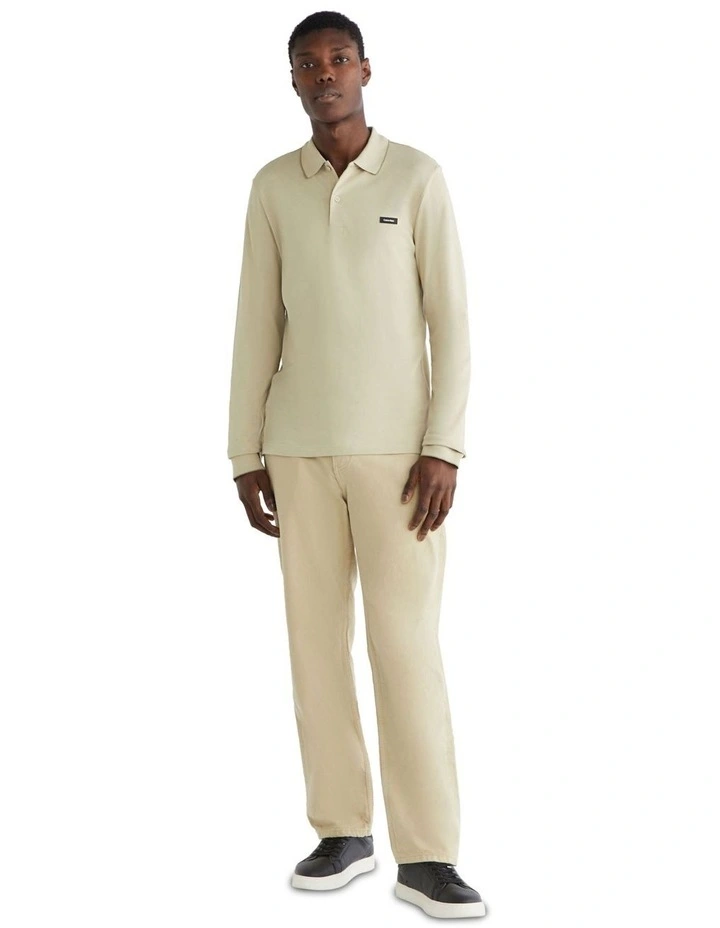 Stretch Pique Tipping Long Sleeve Polo in Green