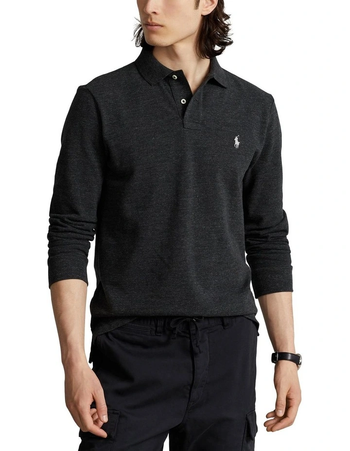 Custom Slim Fit Mesh Polo Shirt in Black