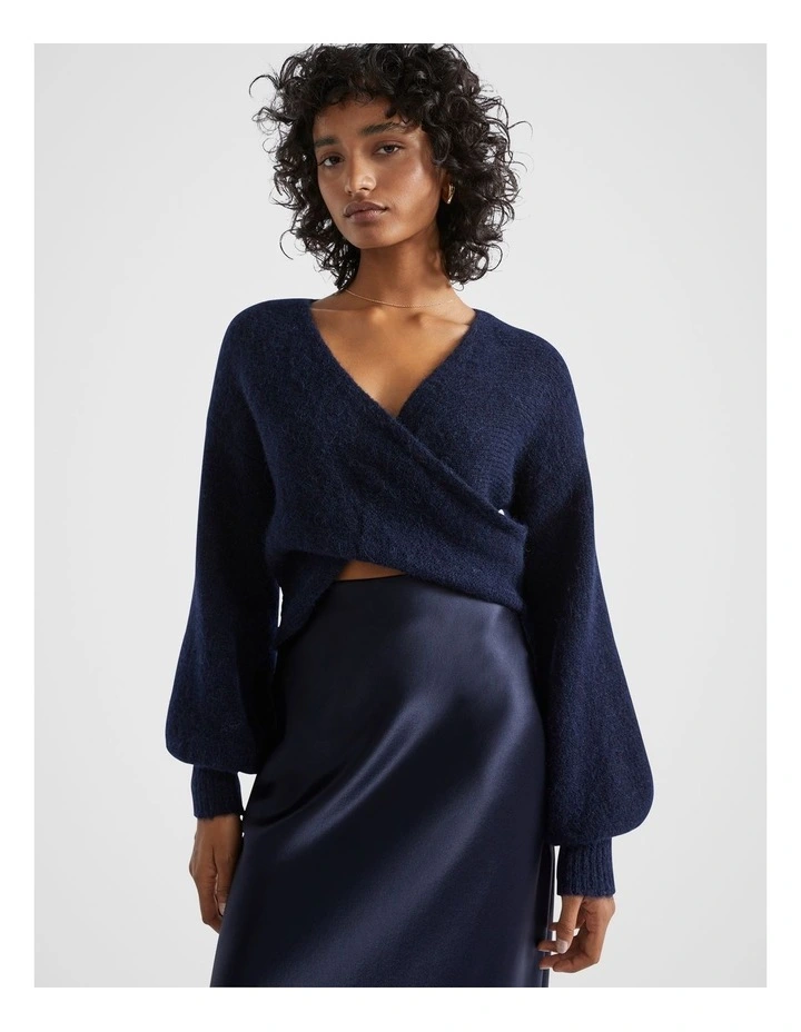 Wool Blend Drape Twist Knit in Midnight Sky