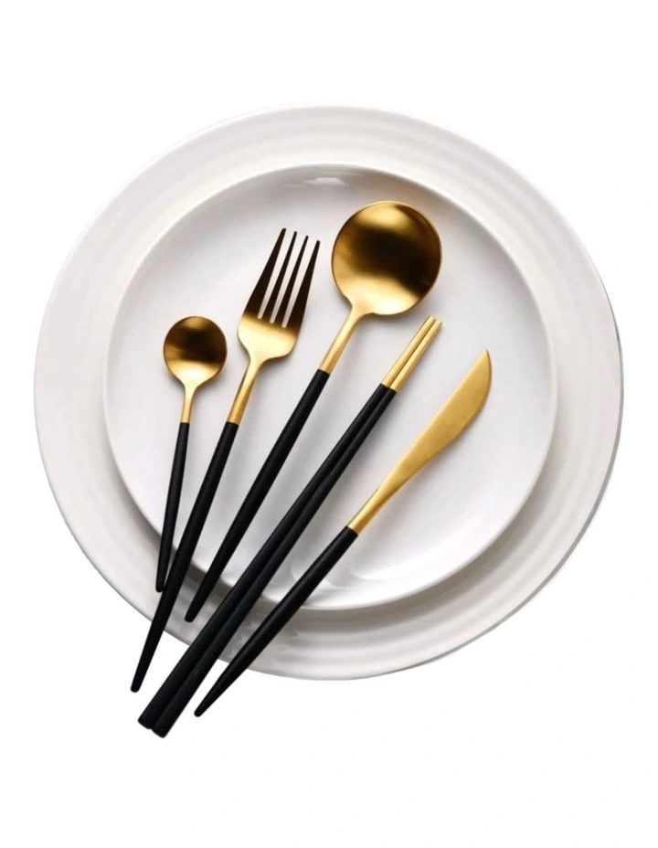 Hemingway Cutlery and Chopstick Set 30 Piece in Matte Black/Gold