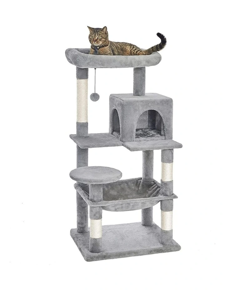 Plush Condo House Cat Tree Tower 118cm in Grey