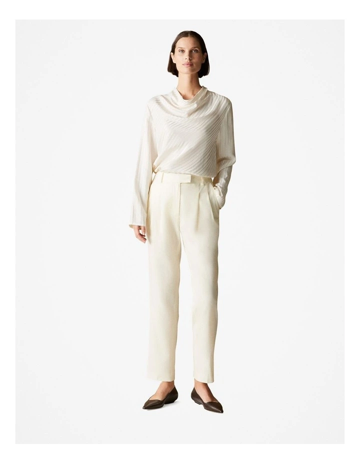 Silk Variegated Stripe Cowl Neck Top in Vanilla