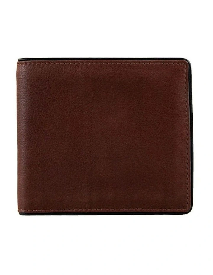 RFID Two-Colour Pebble Grain Leather Billfold Wallet with Coin Purse in Tan