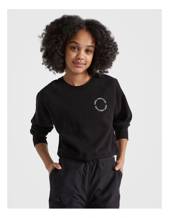 Core Logo Crop Sweat in Black