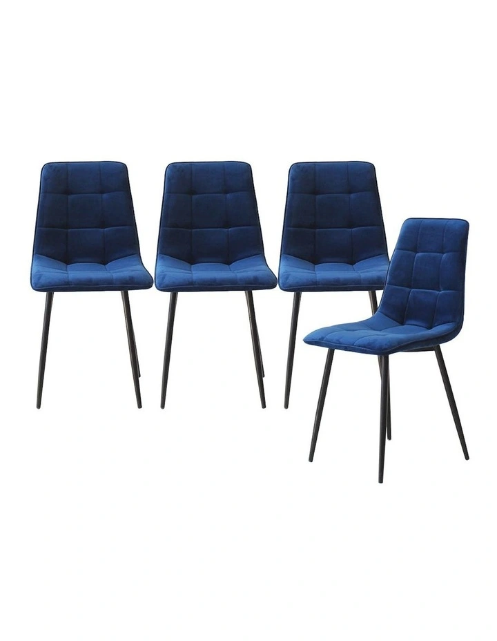 Padded Seat Velvet Dining Chairs x4 in Blue
