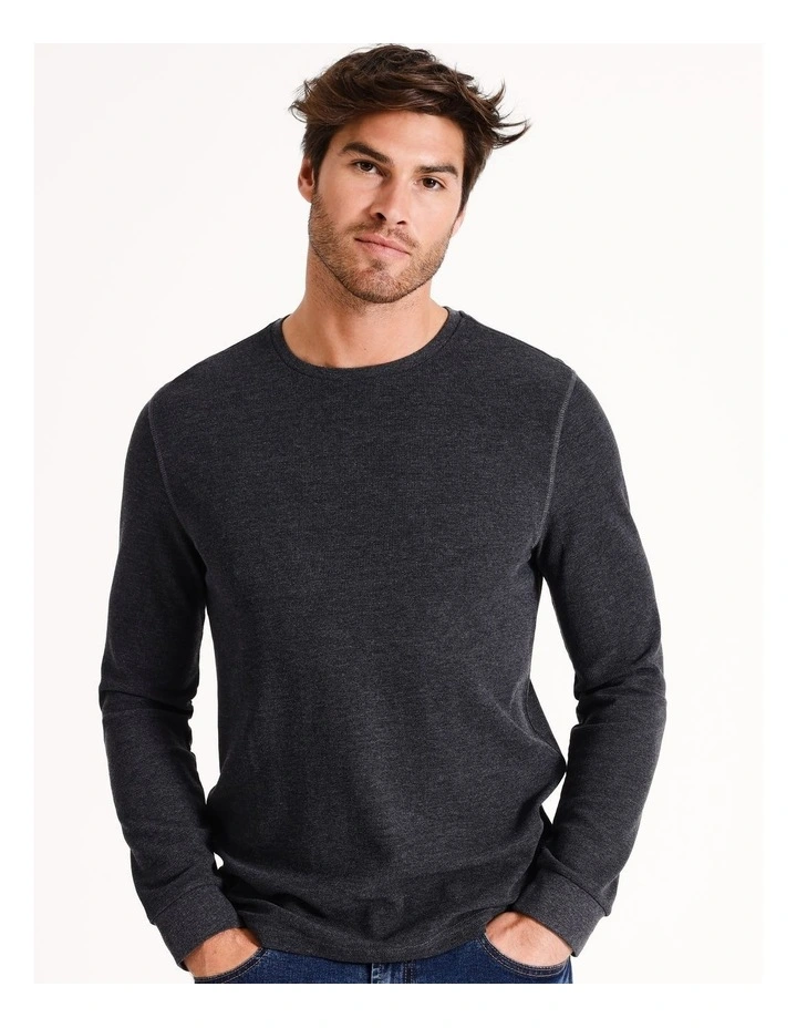Demarchi Long Sleeve Waffle Crew Tee in Charcoal