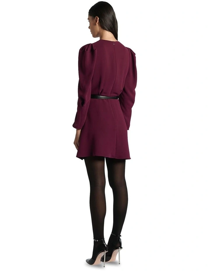 Recycled Satin Long Sleeve Mini Dress in Bordeaux