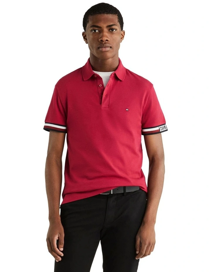 Monotype Flag Cuff Slim Fit Polo in Red
