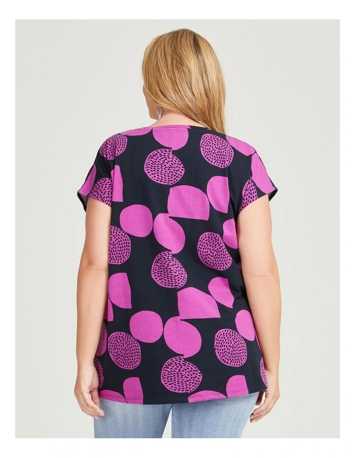 Cotton Abstract Spot Top in Navy/Plum