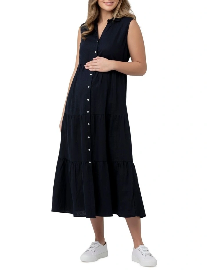 Tracy Tiered Linen Dress in Navy